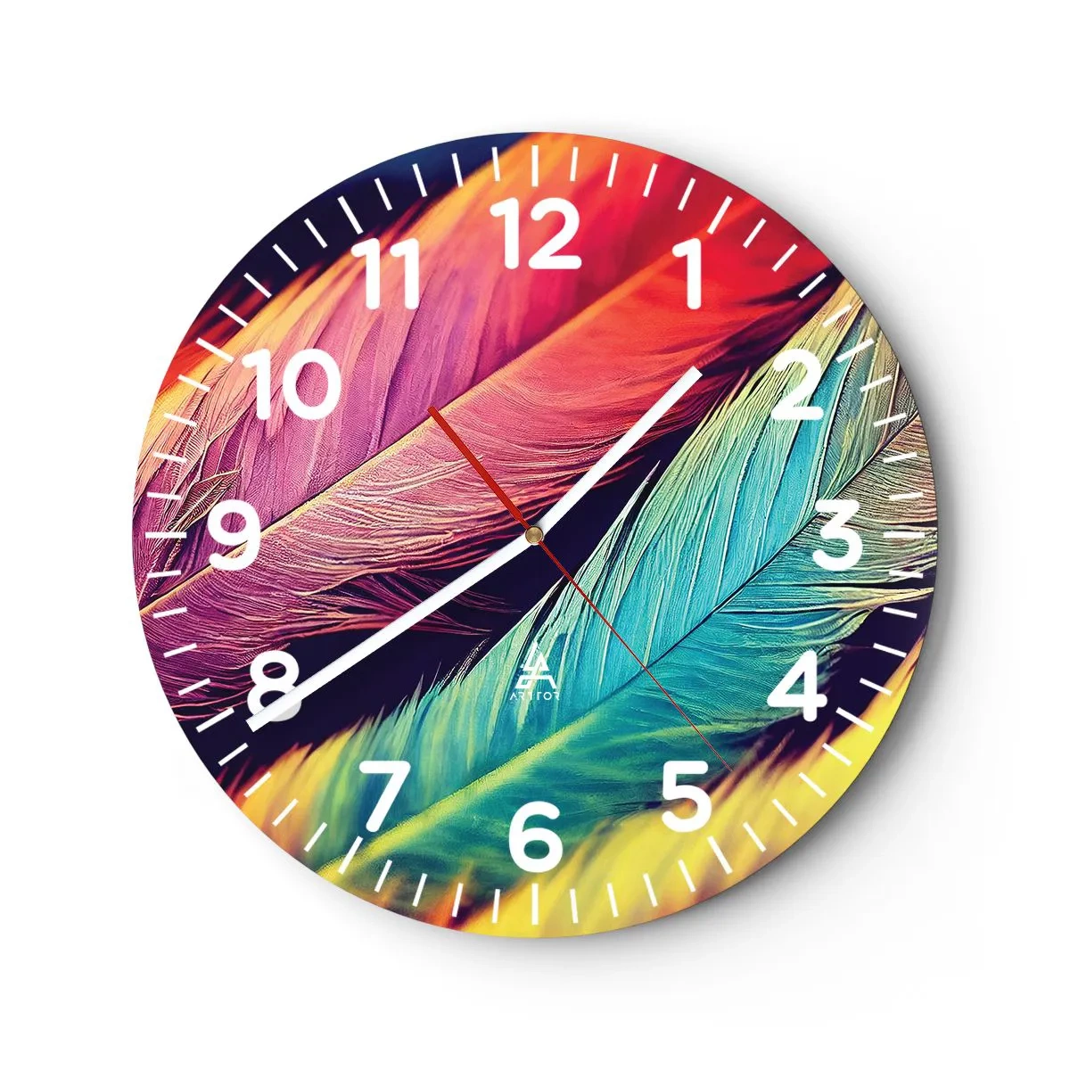 Wanduhr - Glasuhr - Gefiederter Regenbogen - 40x40 cm