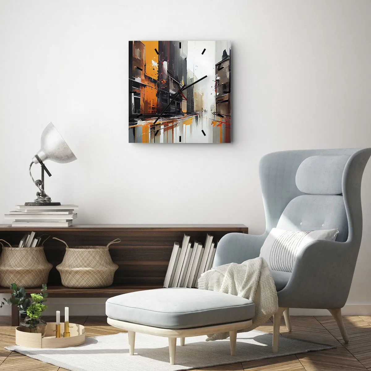 Wanduhr - Glasuhr - Abstrakte Ansicht einer Stadtstraße im Regen - 30x30cm - Regnerischer Tag - Moderne Wanddekoration für Wohnzimmer und Schlafzimmer ARTTOR