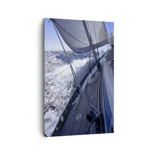 Bild auf Leinwand - Leinwandbild - Ein Segelboot in stürmischer See mit weißen Segeln und einem Holzdeck. - 80x120cm - Ich weiß was es heißt ein Vogel zu sein - Moderne Wanddekoration für Wohnzimmer und Schlafzimmer ARTTOR