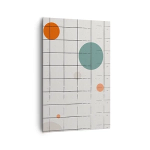 Bild auf Leinwand - Leinwandbild - Abstrakte farbige Kreise auf einem geometrischen Gitterhintergrund - 80x120cm - Gefangen. Wir oder sie? - Moderne Wanddekoration für Wohnzimmer und Schlafzimmer ARTTOR