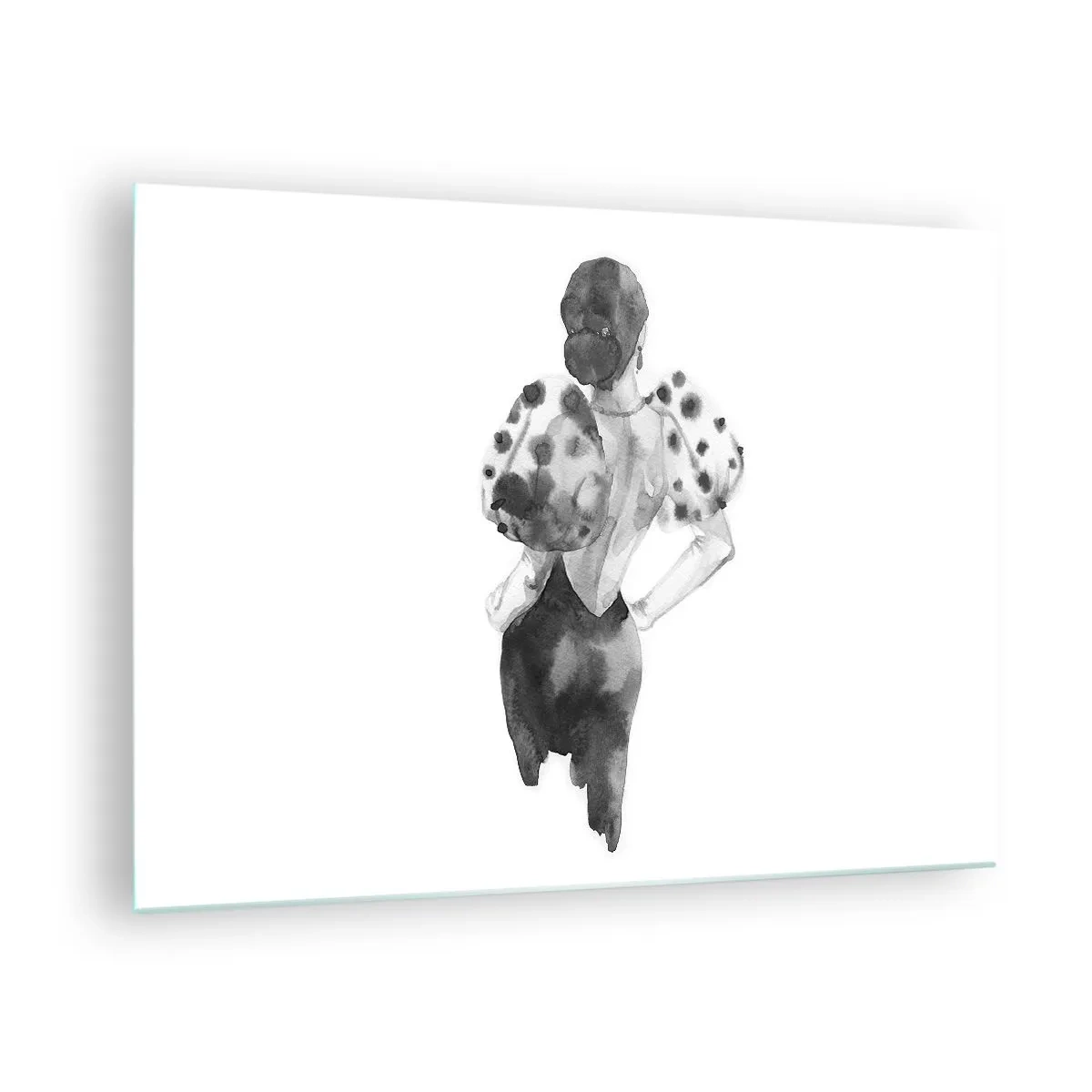Glasbild - Bild auf glas - Schwarz-weiße Silhouette einer Frau im eleganten Outfit - 70x50cm - Sie ging direkt vorbei - Moderne Wanddekoration für Wohnzimmer und Schlafzimmer ARTTOR