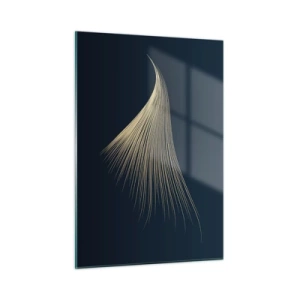 Glasbild - Bild auf glas - Eine goldene Linie, die einem Flügel auf einem marineblauen Hintergrund ähnelt - 50x70cm - Wie das Haar eines Engels - Moderne Wanddekoration für Wohnzimmer und Schlafzimmer ARTTOR