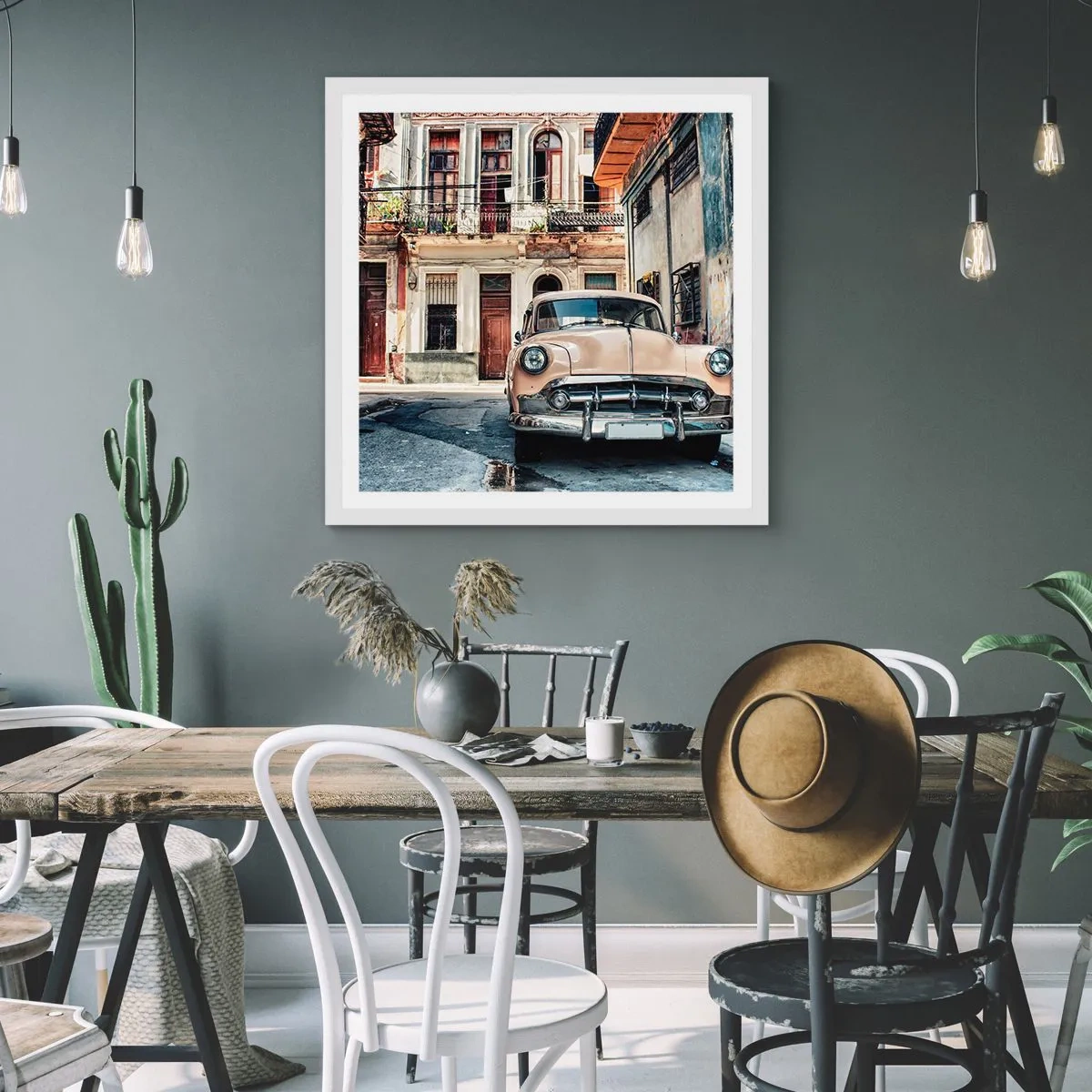 Poster in einem weißen Rahmen - Die Siesta in Havanna - 40x40 cm