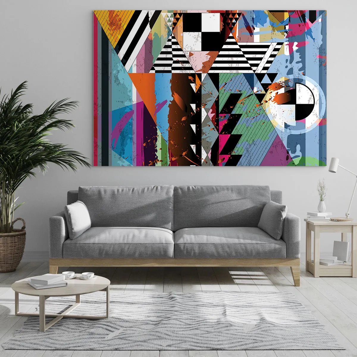 Glasbild - Bild auf glas - Geometrische Abstraktion mit einer Vielzahl von Formen und Farben - 70x50cm - Geometrisch und organisch - Moderne Wanddekoration für Wohnzimmer und Schlafzimmer ARTTOR