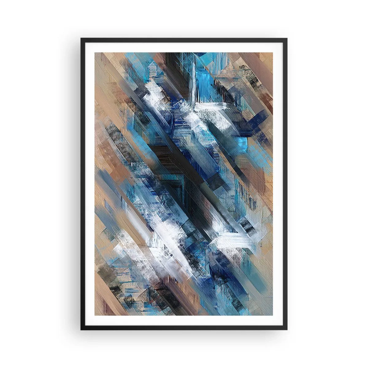 Poster in einem schwarzem Rahmen - Auf einer blauen Diagonale - 70x100 cm
