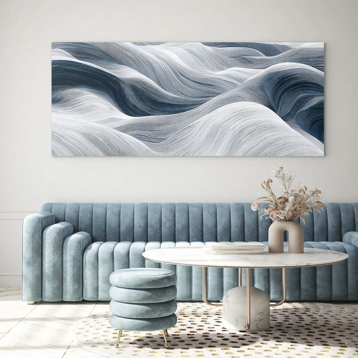 Glasbild - Bild auf glas - Weiße und blaue Wellen - 100x40 cm
