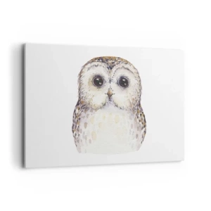 Bild auf Leinwand - Leinwandbild - Porträt einer Eule auf hellem Hintergrund mit zarten Farben - 120x80cm - Schau mir in die Augen - Moderne Wanddekoration für Wohnzimmer und Schlafzimmer ARTTOR