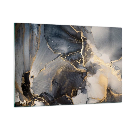 Glasbild - Bild auf glas - Dunkle Abstraktion mit Marmoreffekt und goldenen Adern - 120x80cm - Leben aus Stein - Moderne Wanddekoration für Wohnzimmer und Schlafzimmer ARTTOR