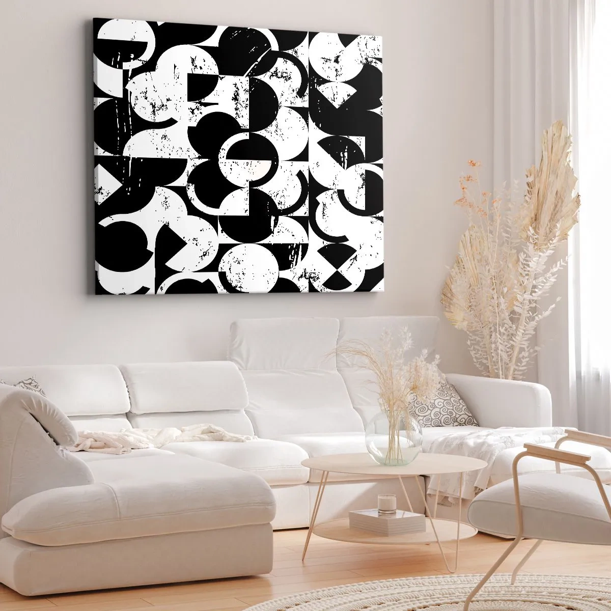 Bild auf Leinwand - Leinwandbild - Abstraktes schwarz-weißes geometrisches Muster mit Vintage-Effekt - 70x50cm - Weiß ist weiß und schwarz ist schwarz - Moderne Wanddekoration für Wohnzimmer und Schlafzimmer ARTTOR