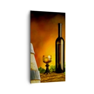 Bild auf Leinwand - Leinwandbild - Stillleben mit einer Flasche Wein und einer Weintraube - 65x120 cm