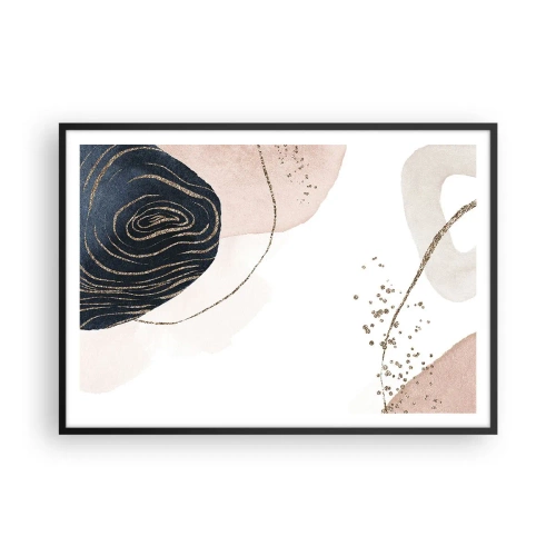 Poster in einem schwarzem Rahmen - Abstrakte Formen in Beige- und Marineblautönen mit goldenen Details - 100x70cm - Alles fließt - Moderne Wanddekoration für Wohnzimmer und Schlafzimmer ARTTOR