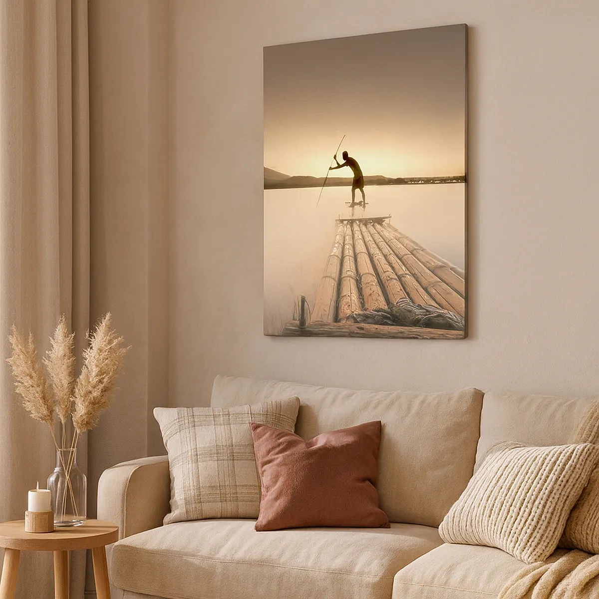 Bild auf Leinwand - Leinwandbild - Mann auf einem Floß bei Sonnenuntergang - 50x70cm - Vor dem schlafen gehen - Moderne Wanddekoration für Wohnzimmer und Schlafzimmer ARTTOR