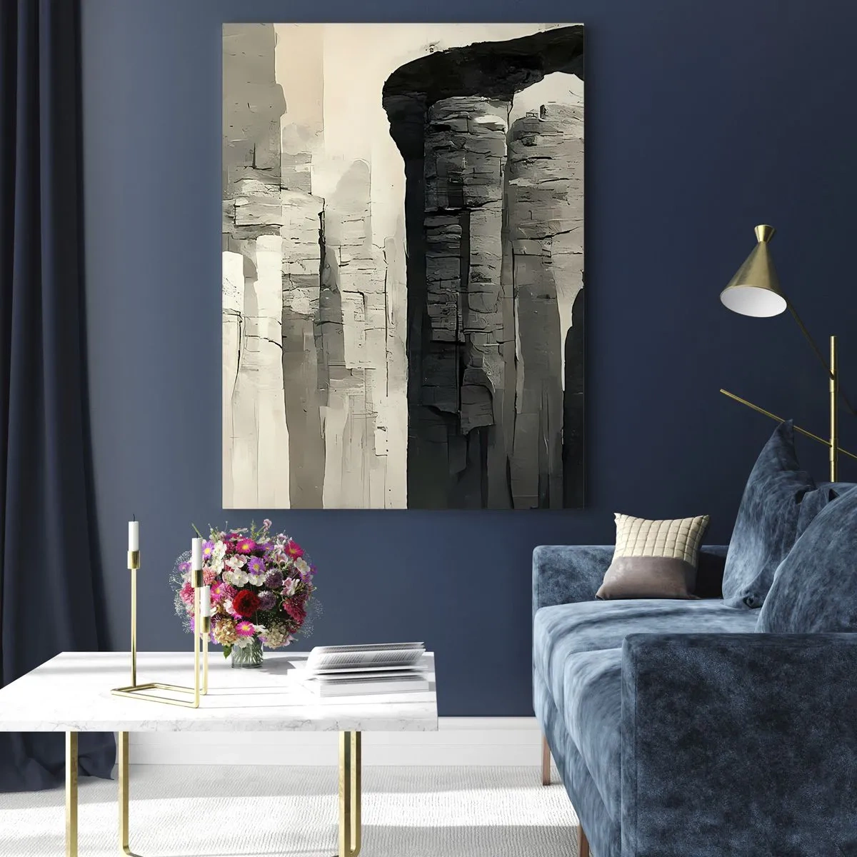 Glasbild - Bild auf glas - Steinsäulen im antiken Stil in einer neutralen Farbpalette - 50x70cm - Majestät der Antike - Moderne Wanddekoration für Wohnzimmer und Schlafzimmer ARTTOR