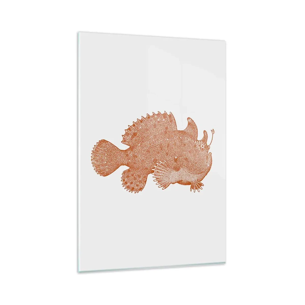Glasbild - Bild auf glas - Detaillierte Zeichnung eines kupferfarbenen Fisches auf weißem Hintergrund - 80x120cm - Es ist also doch ein Fisch - Moderne Wanddekoration für Wohnzimmer und Schlafzimmer ARTTOR
