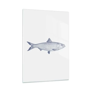 Glasbild - Bild auf glas - Fischskizze im Vintage-Stil auf hellem Hintergrund - 50x70cm - Grüße aus den nördlichen Meeren - Moderne Wanddekoration für Wohnzimmer und Schlafzimmer ARTTOR