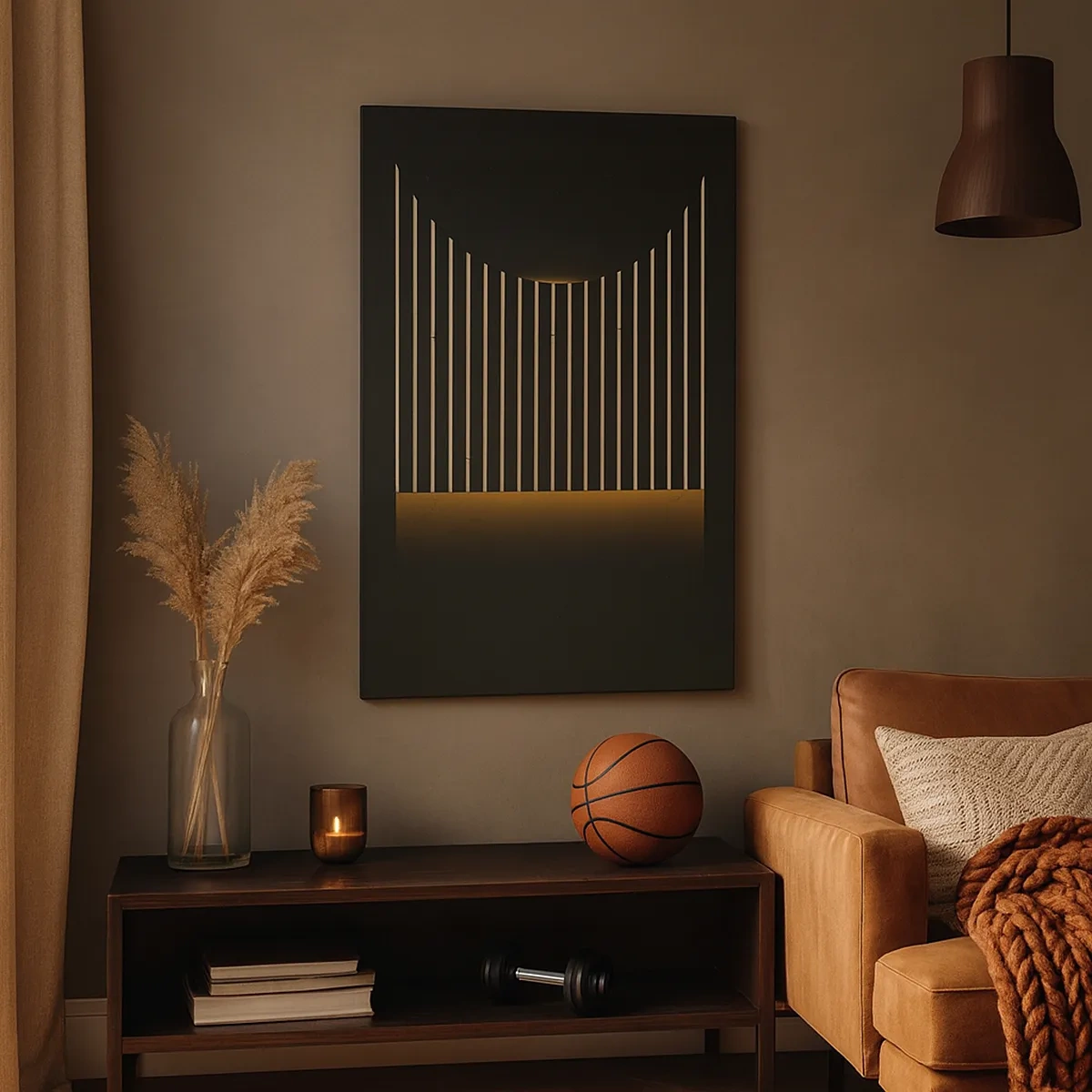 Bild auf Leinwand - Leinwandbild - Geometrisches Muster mit Streifen auf dunklem Hintergrund - 50x70cm - Die Dunkelheit erkunden - Moderne Wanddekoration für Wohnzimmer und Schlafzimmer ARTTOR