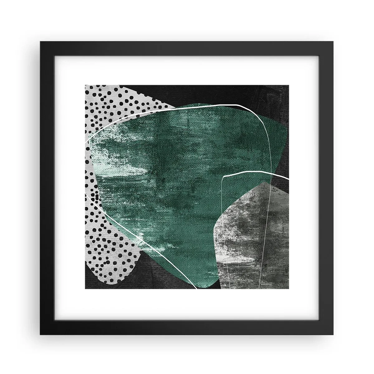 Poster in einem schwarzem Rahmen - Bunte Abstraktion mit Blattgold - 30x30 cm