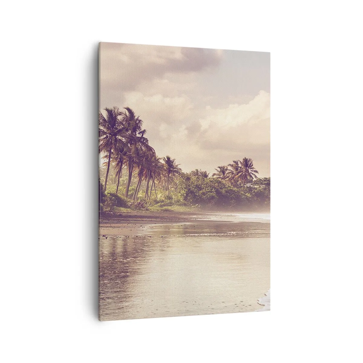 Bild auf Leinwand - Leinwandbild - Ein Strand mit Palmen und sanften Wellen am Morgen - 70x100cm - Die Liebkosung der Wellen - Moderne Wanddekoration für Wohnzimmer und Schlafzimmer ARTTOR