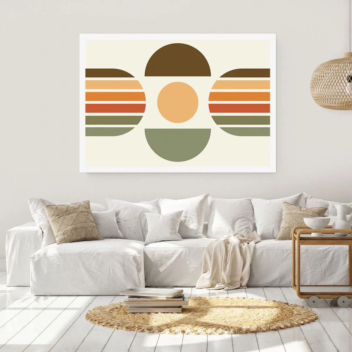 Poster - Geometrische Komposition mit Halbkreisen und Streifen in Erdtönen - 100x70cm - In Erdtönen - Moderne Wanddekoration für Wohnzimmer und Schlafzimmer ARTTOR