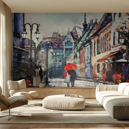 Fototapete Premium Canvas - Regen für Zwei - Stadt, Die Architektur, Alte Stadt - 250x175 cm