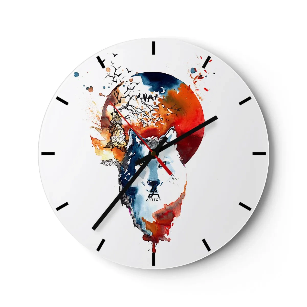 Wanduhr - Glasuhr - Nase an Nase mit der Nacht - 40x40 cm