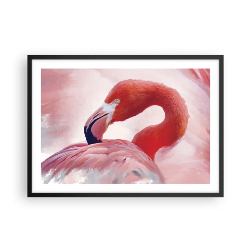 Poster in einem schwarzem Rahmen - Ein Flamingo in Rosatönen auf hellem Hintergrund - 70x50cm - Vogel Schönheit - Moderne Wanddekoration für Wohnzimmer und Schlafzimmer ARTTOR