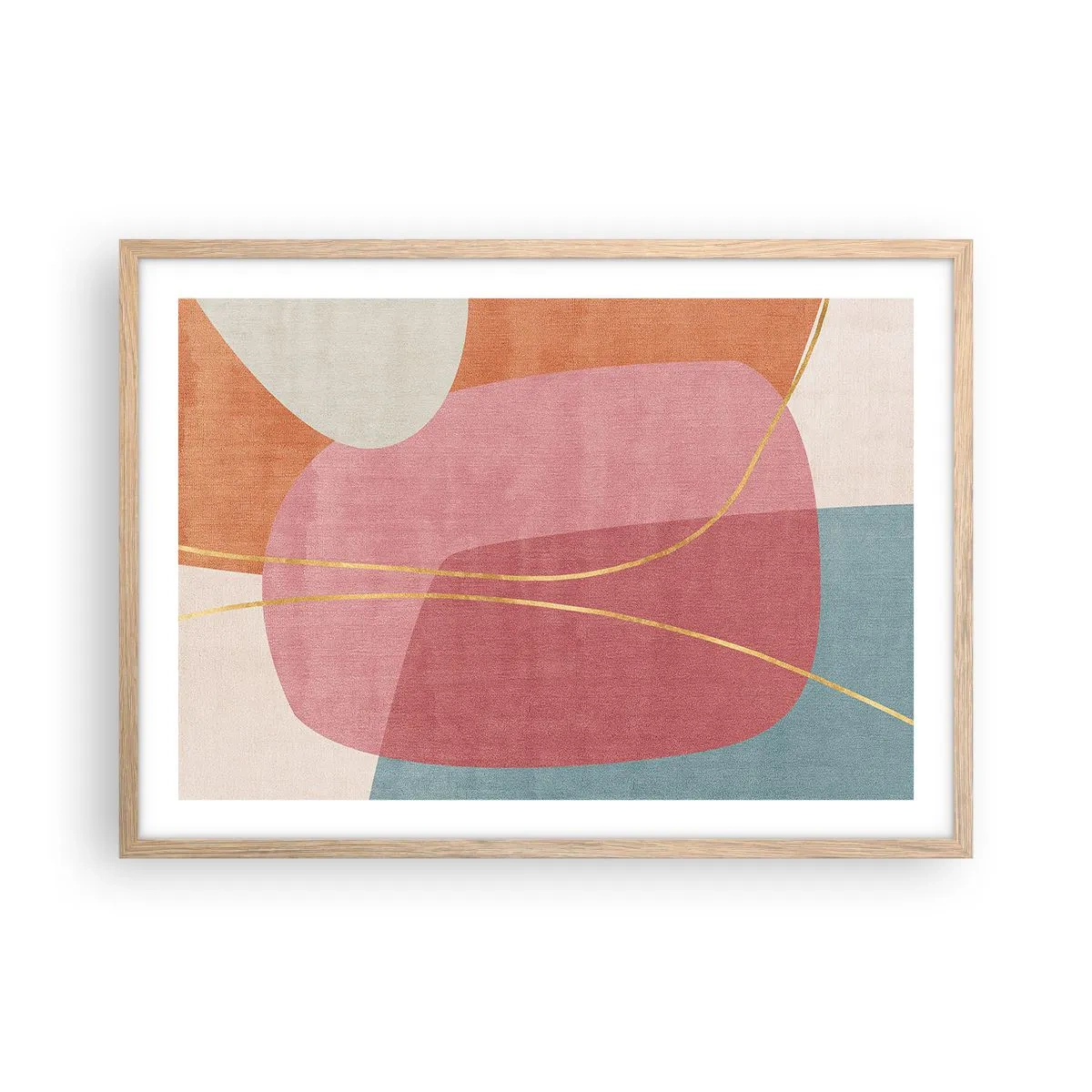 Poster in einem Rahmen aus heller Eiche - Pastellkomposition mit Goldfaden - 70x50 cm