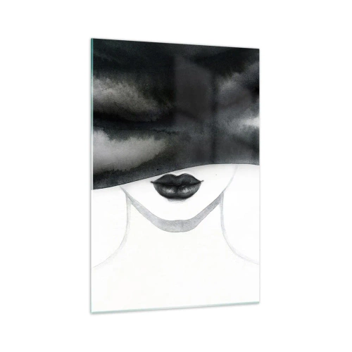 Glasbild - Bild auf glas - Ein subtiles Porträt einer Frau, deren Gesicht in einem monochromen Stil bedeckt ist. - 70x100cm - Ein sinnliches Geheimnis - Moderne Wanddekoration für Wohnzimmer und Schlafzimmer ARTTOR