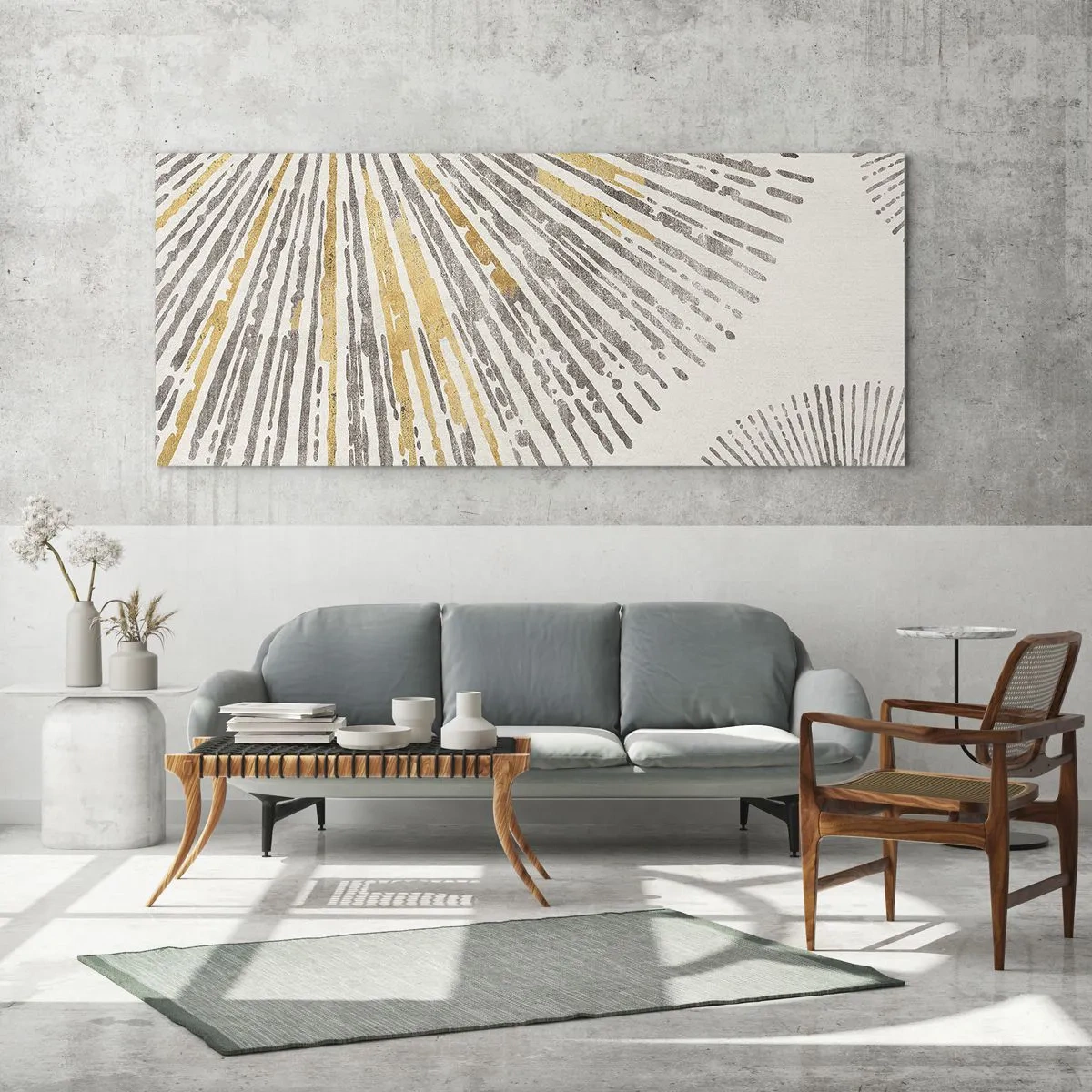 Glasbild - Bild auf glas - Abstraktes strahlenförmiges Muster - 160x50cm - Schönheit des Strahls - Moderne Wanddekoration für Wohnzimmer und Schlafzimmer ARTTOR