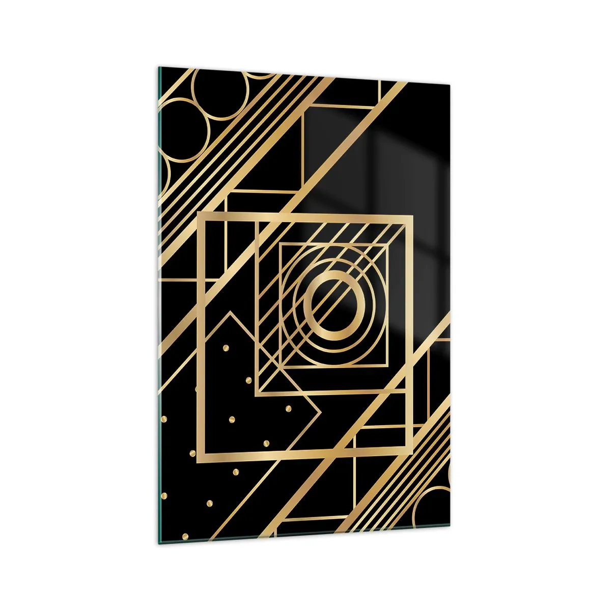 Glasbild - Bild auf glas - Goldene geometrische Muster auf schwarzem Hintergrund - 70x100cm - Goldene Geometrie - Moderne Wanddekoration für Wohnzimmer und Schlafzimmer ARTTOR