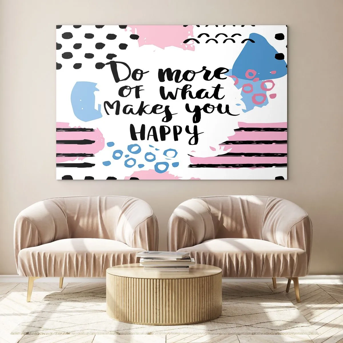 Glasbild - Bild auf glas - Eine inspirierende Inschrift auf pastellfarbenem Hintergrund - 120x80cm - Wie man glücklich wird - Moderne Wanddekoration für Wohnzimmer und Schlafzimmer ARTTOR