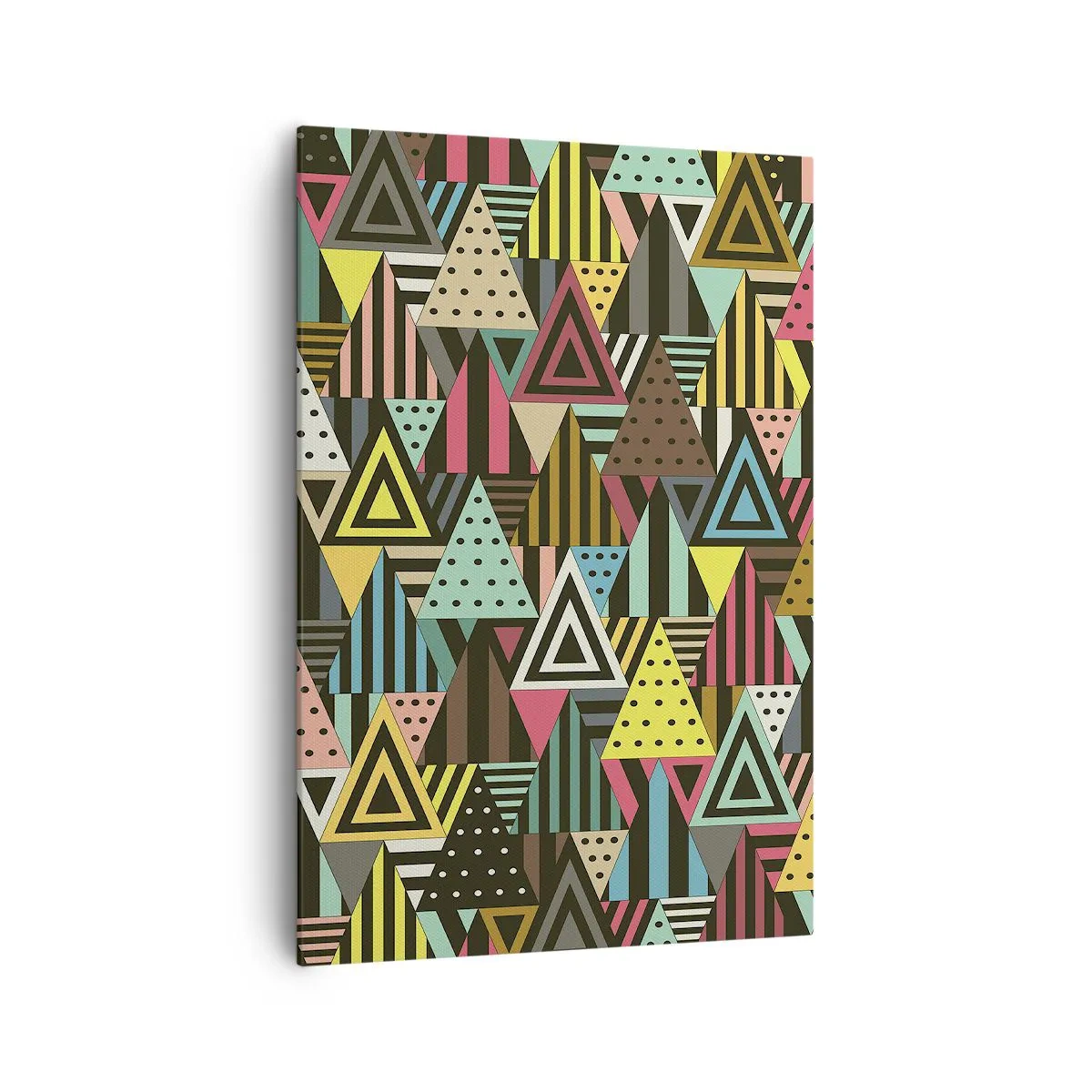 Bild auf Leinwand - Leinwandbild - Buntes geometrisches Muster mit Dreiecken und Linien - 70x100cm - Im Rhythmus auf drei - Moderne Wanddekoration für Wohnzimmer und Schlafzimmer ARTTOR