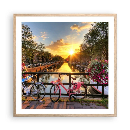 Poster in einem Rahmen aus heller Eiche - Frühlingsmorgen in Amsterdam - 60x60 cm