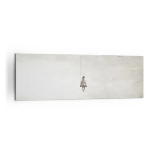 Bild auf Leinwand - Leinwandbild - Eine Figur auf einer Schaukel, die im Raum schwebt - 160x50cm - Ein Kind in uns - Moderne Wanddekoration für Wohnzimmer und Schlafzimmer ARTTOR