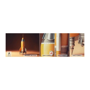 Fototapeten Muster Premium Canvas - Es beginnt mit einem Traum - Eine Weltraumrakete, Bleistift, Wissenschaft - 100x30 cm