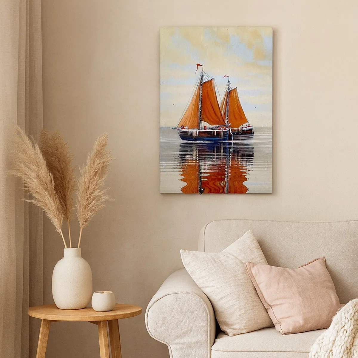 Bild auf Leinwand - Leinwandbild - Zweimast-Segelboote in ruhigem Wasser - 50x70cm - Hey, Segel, Matrose ... - Moderne Wanddekoration für Wohnzimmer und Schlafzimmer ARTTOR
