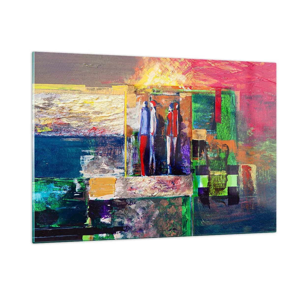 Glasbild - Bild auf glas - Eine abstrakte Komposition mit Figuren und intensiven Farben. - 120x80cm - Beziehungen und Emotionen - Moderne Wanddekoration für Wohnzimmer und Schlafzimmer ARTTOR