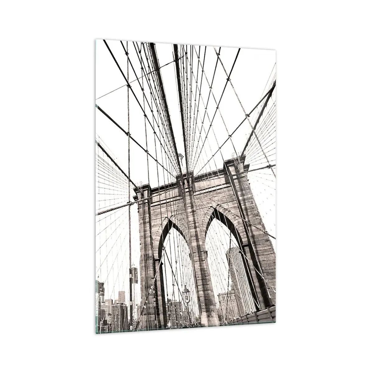 Glasbild - Bild auf glas - Die Brooklyn Bridge in Schwarzweiß - 70x100cm - New Yorker Kathedrale - Moderne Wanddekoration für Wohnzimmer und Schlafzimmer ARTTOR