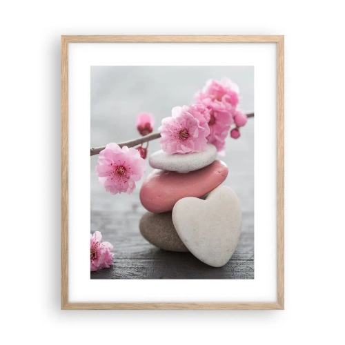 Poster in einem Rahmen aus heller Eiche - Glückseligkeit mit einer Kirschblüte - 40x50 cm