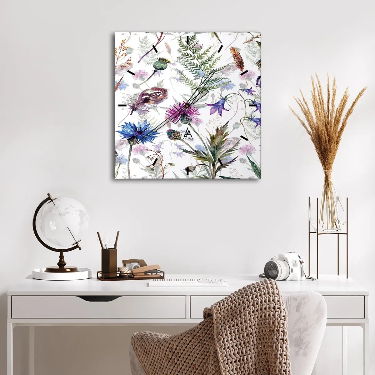 Wanduhr - Glasuhr - Polnisches Herbarium - 40x40 cm