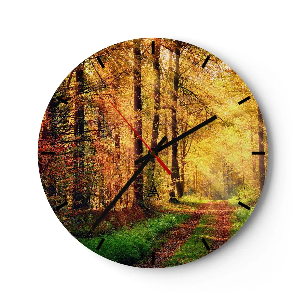 Wanduhr - Glasuhr - Waldgoldene Stille - 40x40 cm