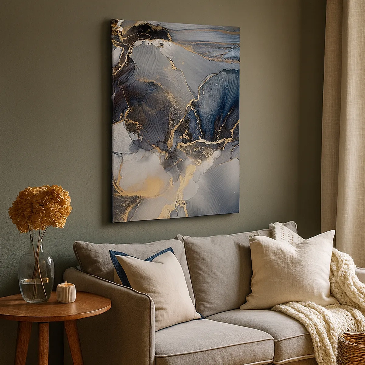 Bild auf Leinwand - Leinwandbild - Abstraktes Gold und Grau auf Leinwand - 50x70cm - Leben aus Stein - Moderne Wanddekoration für Wohnzimmer und Schlafzimmer ARTTOR