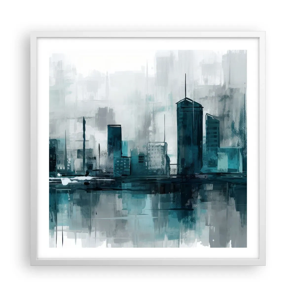 Poster in einem weißen Rahmen - Eine Stadt in der Farbe des Regens - 60x60 cm