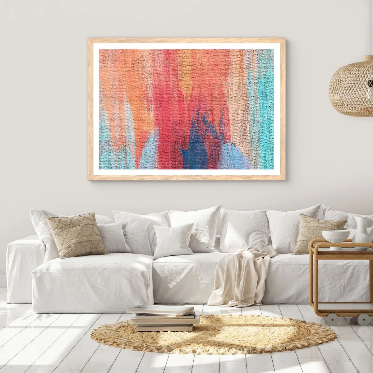 Poster in einem Rahmen aus heller Eiche - Renne den Regenbogen hinunter - 50x40 cm