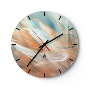 Wanduhr - Glasuhr - Zarte Federn in Pastelltönen von Blau und Pfirsich - 30x30cm - Im Land der Sanftmut - Moderne Wanddekoration für Wohnzimmer, Küche und Schlafzimmer ARTTOR