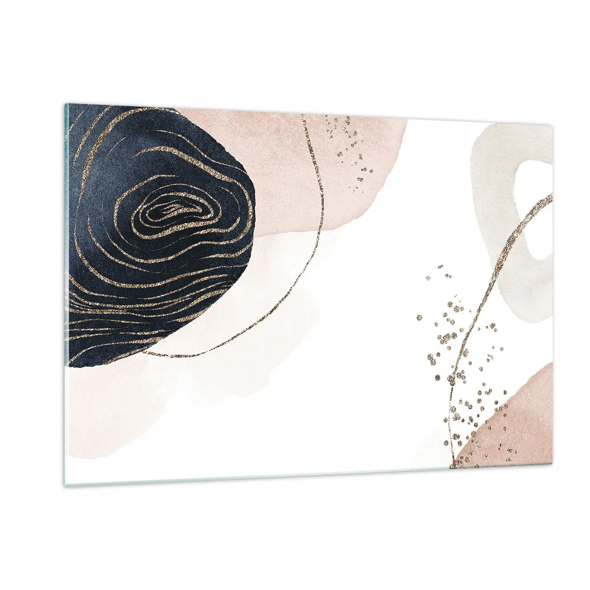 Glasbild - Bild auf glas - Abstrakte Formen mit goldenen Akzenten - 120x80cm - Alles fließt - Moderne Wanddekoration für Wohnzimmer und Schlafzimmer ARTTOR