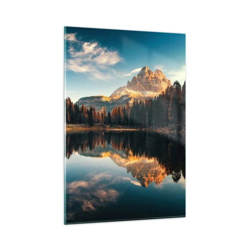 Glasbild - Bild auf glas - Berglandschaft mit See und Wald - 80x120cm - Doppelte Landschaft - Moderne Wanddekoration für Wohnzimmer und Schlafzimmer ARTTOR