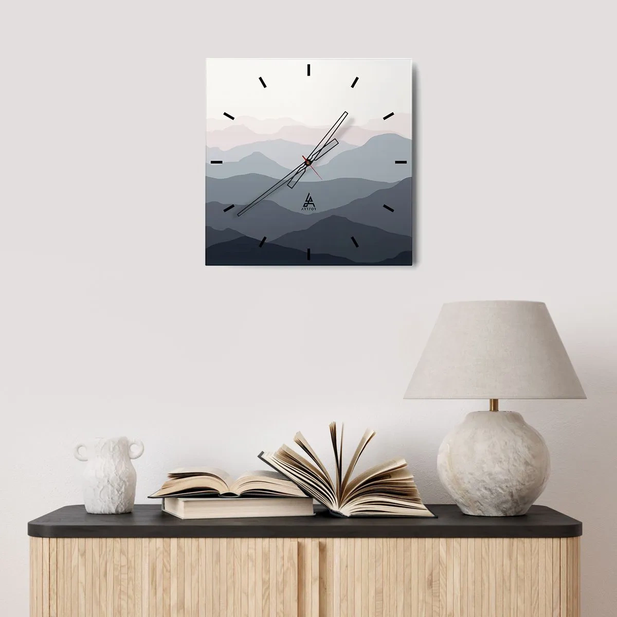 Wanduhr - Glasuhr - Wellen der Berge - 30x30 cm