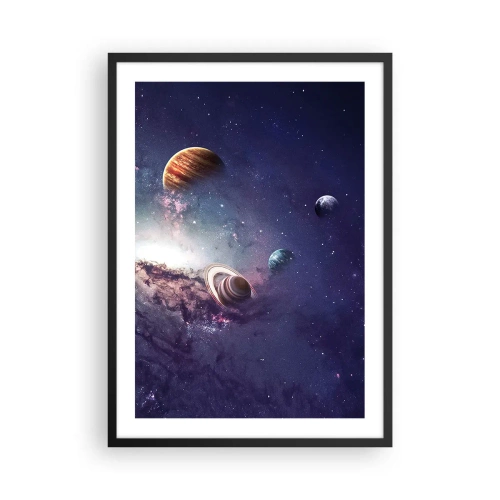 Poster in einem schwarzem Rahmen - Eine farbenfrohe Anordnung von Planeten in einer kosmischen Umgebung - 50x70cm - Solar-Tanz-System - Moderne Wanddekoration für Wohnzimmer und Schlafzimmer ARTTOR