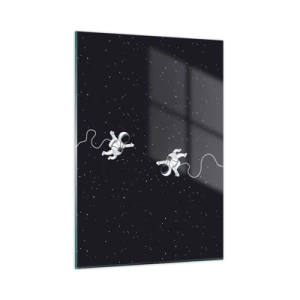 Glasbild - Bild auf glas - Zwei Astronauten schweben im Weltraum - 50x70cm - Kosmischer Tanz - Moderne Wanddekoration für Wohnzimmer und Schlafzimmer ARTTOR